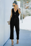 V-Neck Tie Waist Sleeveless Jumpsuit