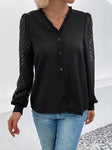 Mesh V-Neck Button Front Blouse