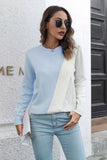 Contrast Color Round Neck Long Sleeve Sweater