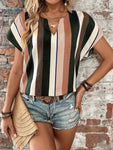 Striped Notched Neck Short Sleeve Blouse