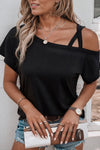 Crisscross Asymmetrical Neck Short Sleeve Top