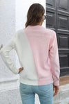 Contrast Color Round Neck Long Sleeve Sweater