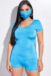 Short Sleeve Scoop Neck Romper And Face Mask 2 Piece Set