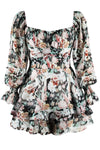 Floral Sweetheart Neck Flounce Sleeve Romper