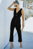 V-Neck Tie Waist Sleeveless Jumpsuit