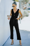 V-Neck Tie Waist Sleeveless Jumpsuit